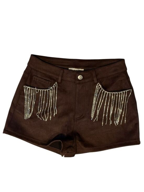 Peach Love Pants - Peach Love Brown Rhinestone Fringe Shorts Small